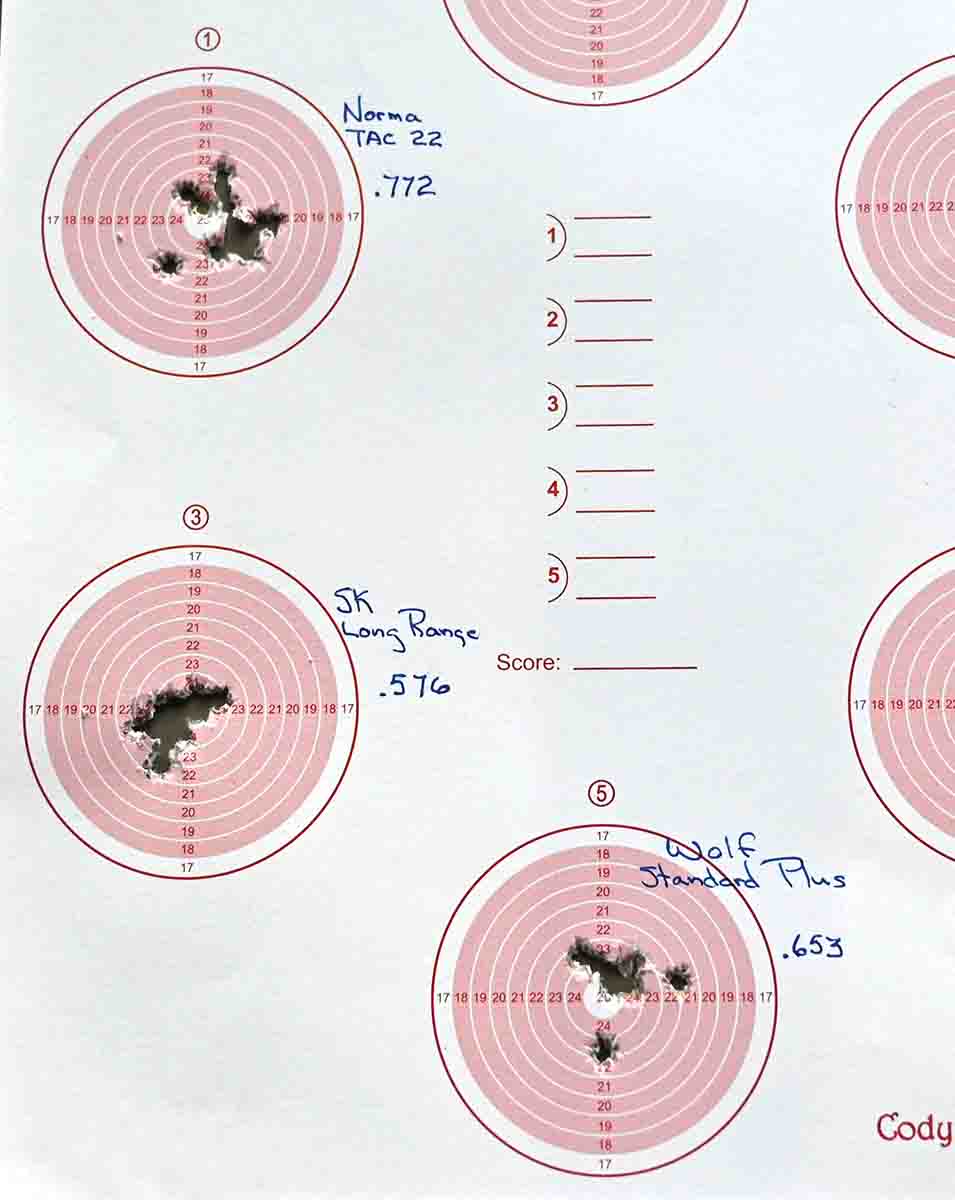 These are 50-yard, 10-shot groups.